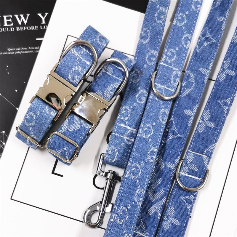 luxury pet dog collar rope jean cloth durable cat pet dog leash suit