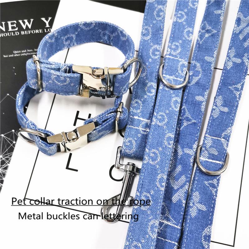 luxury pet dog collar rope jean cloth durable cat pet dog leash suit