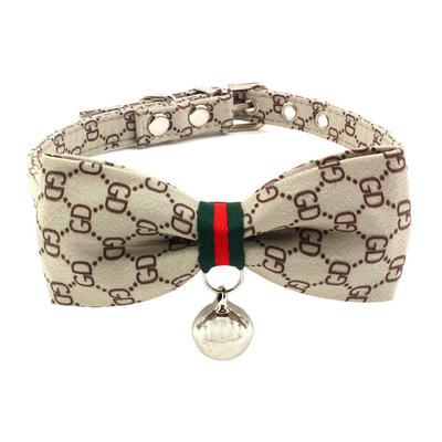 luxury pet dog collar cloth bowknot bell cat small and medium-sized dog famous brand