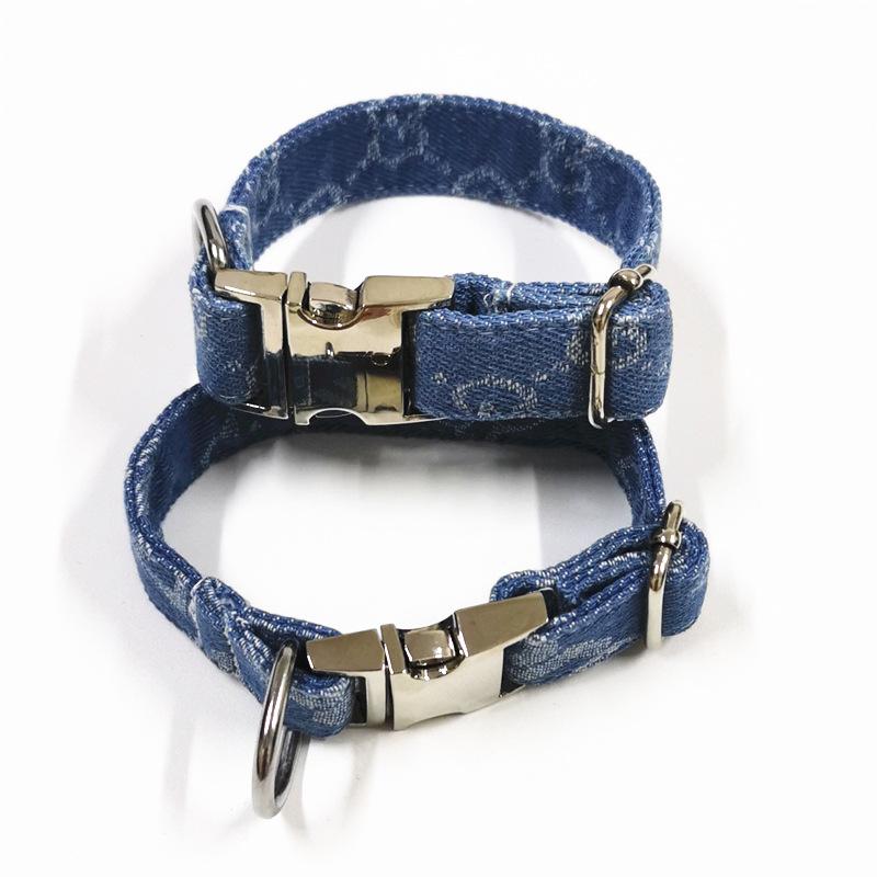 luxury pet dog collar rope jean cloth durable cat pet dog leash suit