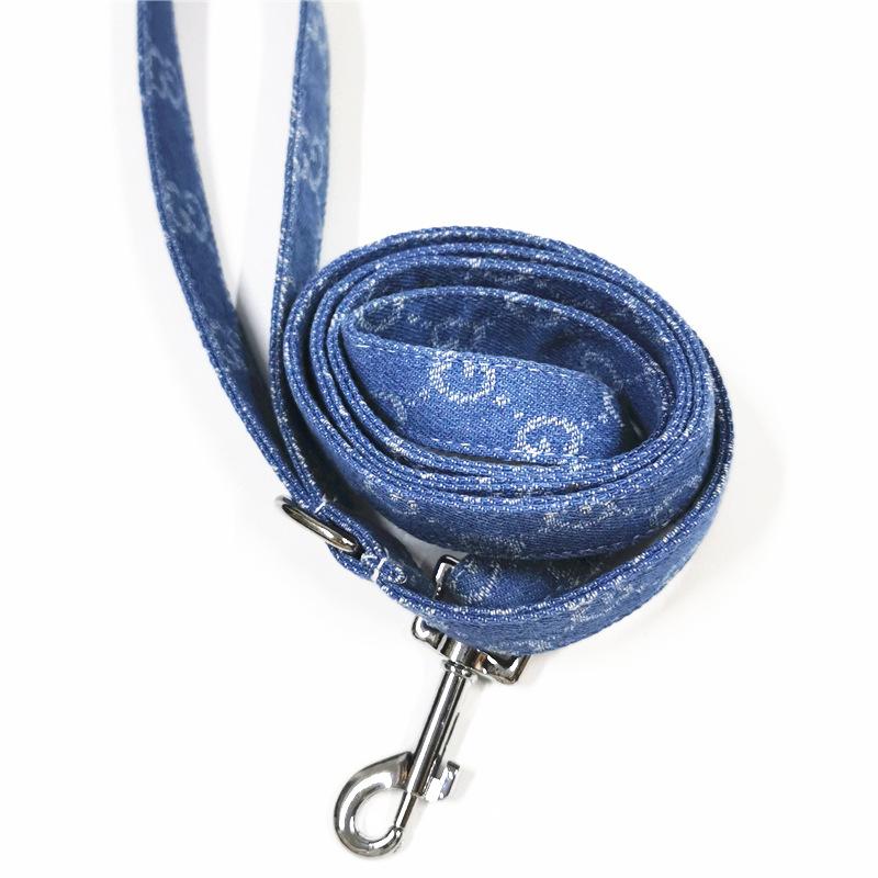 luxury pet dog collar rope jean cloth durable cat pet dog leash suit