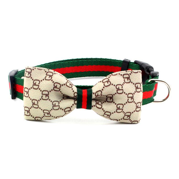 Classic luxury big-brand pet collars bowknot cloth cat dog choker nylon leash